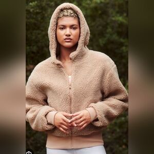Fabletics Teddy Sherpa Full Zip Jacket Coat With Hood Size Large FIRM